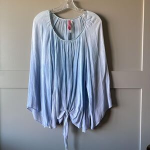 Cinnamon Girl Blouse Women Small Blue Batwing Tie Front Boho Peasant Festival